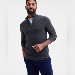 Club Room Quarter Zip Up Sweater Charcoal Gray Knit Mock Neck Long Sleeve NWT